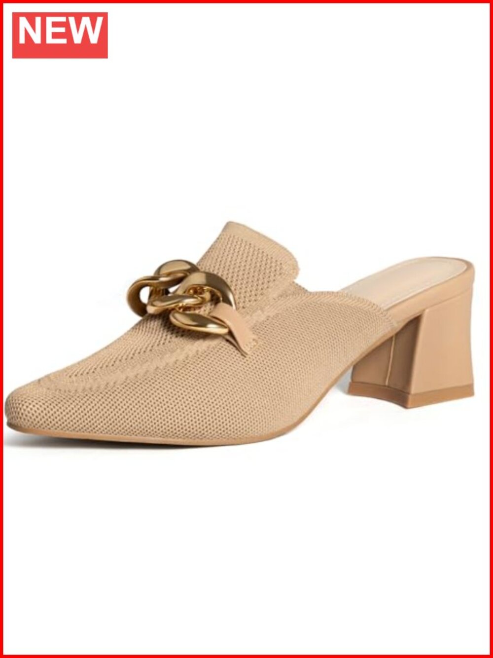 Knit Pointed Toe Chunky Heel Mules Slip On Dress Pumps Business Daily Wear